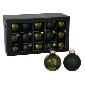 Othmar Decorations kerstballen - 36x - olijf/donkergroen - glas - 6 cm - Kerstbal