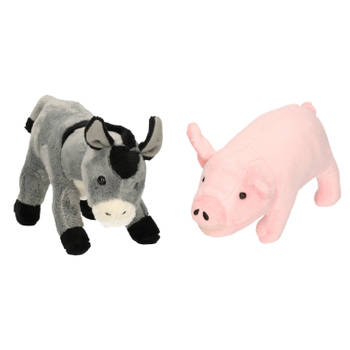 Pluche knuffel boerderijdieren set Ezel en Varken van 21 cm - Knuffel boederijdieren