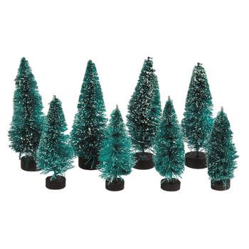 Rayher hobby kerstdorp miniatuur boompjes - 16x stuks - 5 en 7 cm - Kerstdorpen