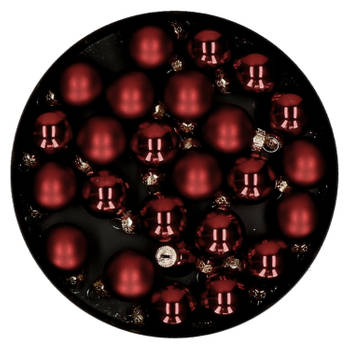 Othmar Decorations mini kerstballen van glas - 24x - donkerrood - 2,5 cm - Kerstbal