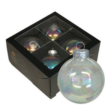 Kerstballen van glas - 4x - transparant parelmoer -10 cm -milieubewust - Kerstbal