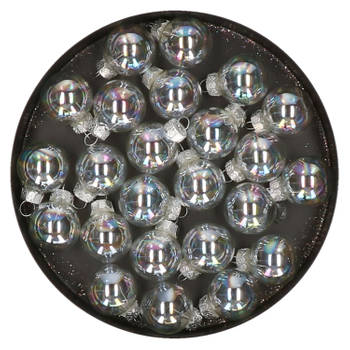 Othmar Decorations mini kerstballen van glas - 24x - transparant parelmoer - 2,5 cm - Kerstbal