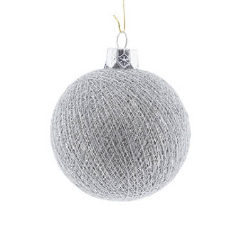 1x Zilveren Cotton Balls kerstballen decoratie 6,5 cm - Kerstbal