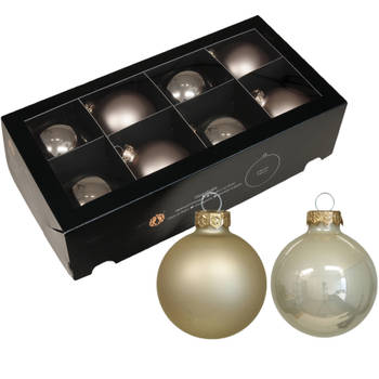 Kerstballen van glas - 8x - licht champagne - 8 cm -milieubewust - Kerstbal