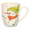 Kerstmok/wintermok sneeuwpop met groene muts en oranje sjaal van poreselein 10 cm - Bekers