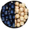 Mini kerstballen - 48x st - donkerblauw en champagne - 2,5 cm - glas - Kerstbal