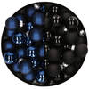 Mini kerstballen - 48x st - donkerblauw en zwart - 2,5 cm - glas - Kerstbal
