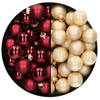 Mini kerstballen - 48x st - donkerrood en champagne - 2,5 cm - glas - Kerstbal