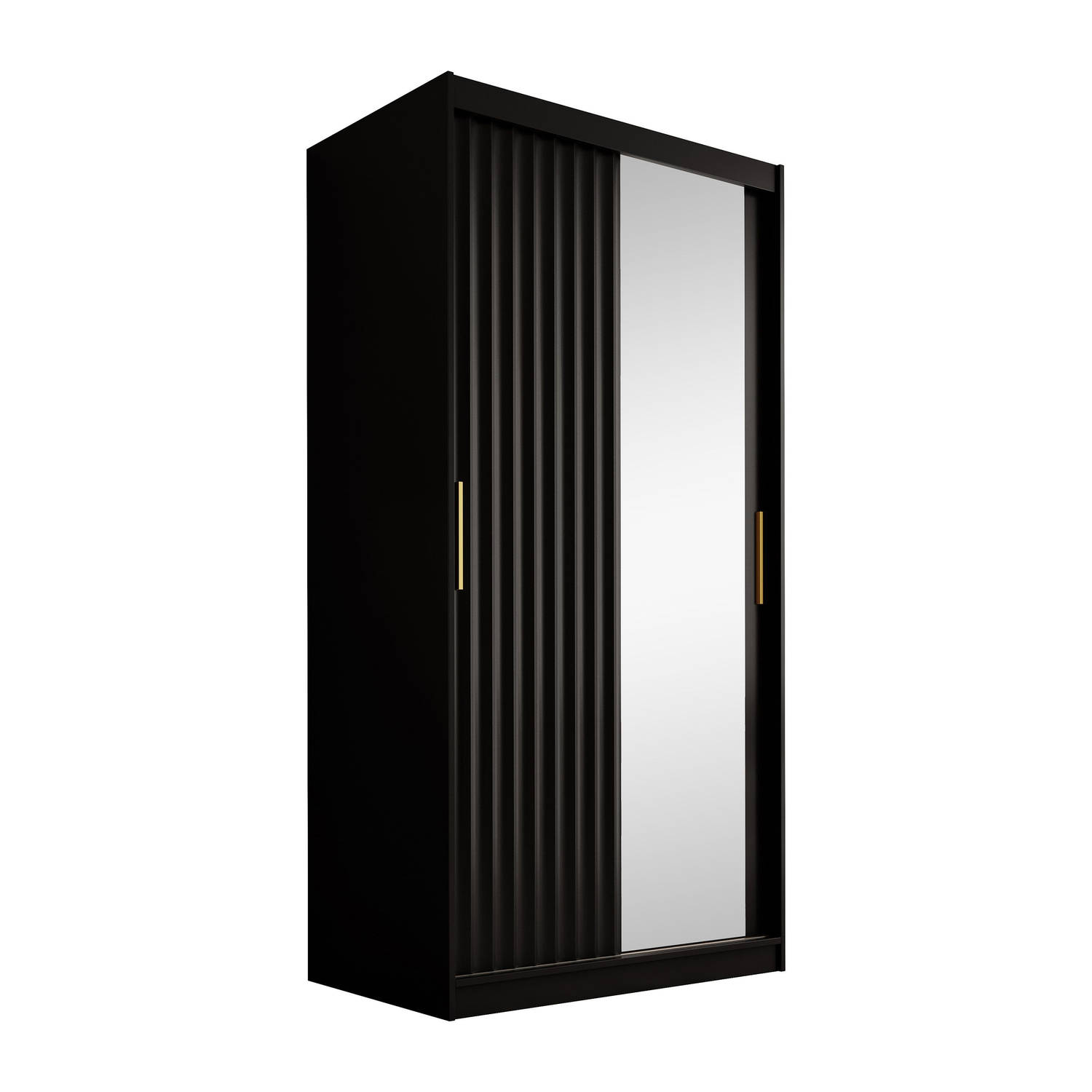 Meubella - Kledingkast Wynn - Mat zwart - 100 cm - Met spiegel