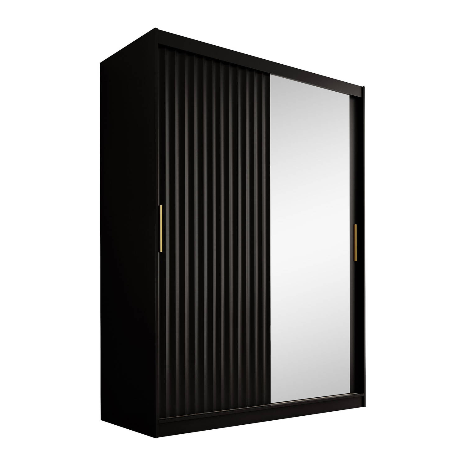 Meubella - Kledingkast Wynn - Mat zwart - 150 cm - Met spiegel