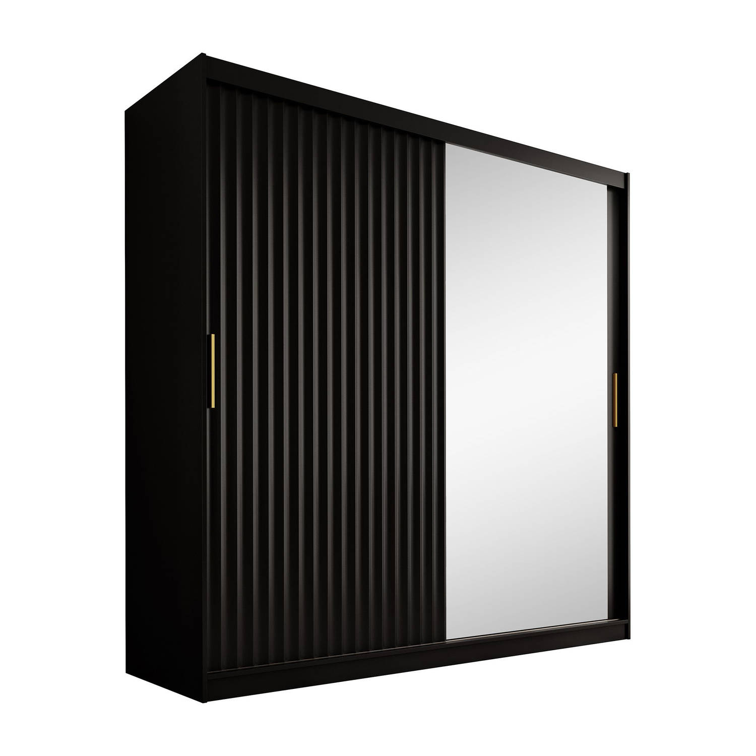 Meubella - Kledingkast Wynn - Mat zwart - 200 cm - Met spiegel