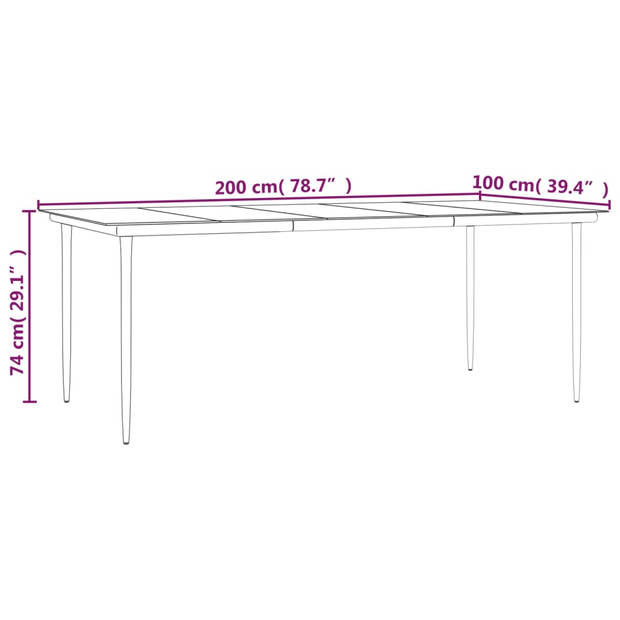 The Living Store Tuinset - Stabiel en duurzaam - Comfortabele zitervaring - zwart - 200x100x74 - 6 stoelen