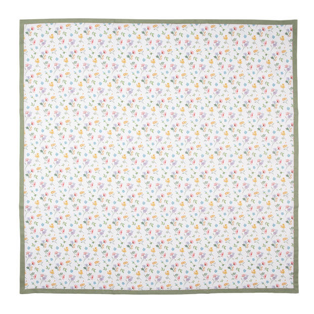 Clayre & Eef Tafelkleed 100x100 cm Wit Groen Katoen Vierkant Bloemen Wit