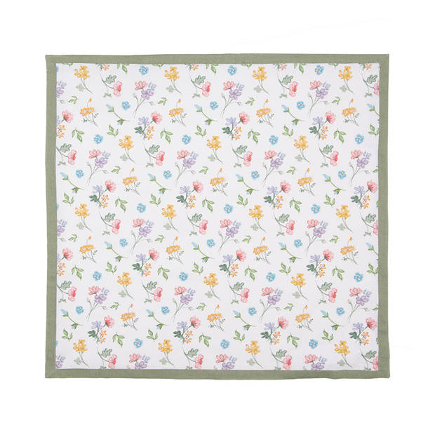 Clayre & Eef Servetten Katoen Set van 6 40x40 cm Wit Groen Vierkant Bloemen Wit