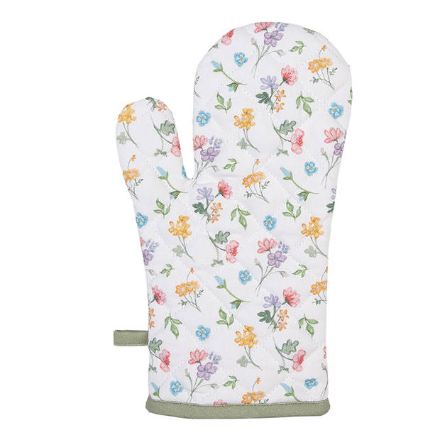 Clayre & Eef Ovenwant 18x30 cm Wit Groen Katoen Bloemen Wit