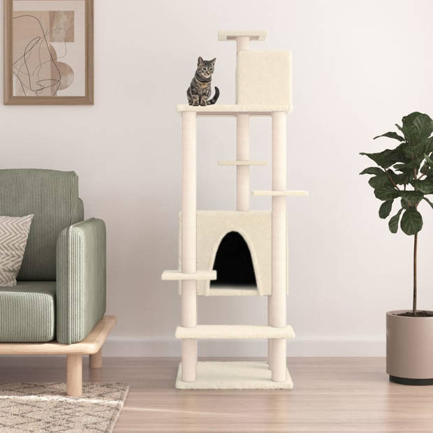 The Living Store Kattenmeubel - Alles-in-één - 66.5 x 60 x 154 cm - crème