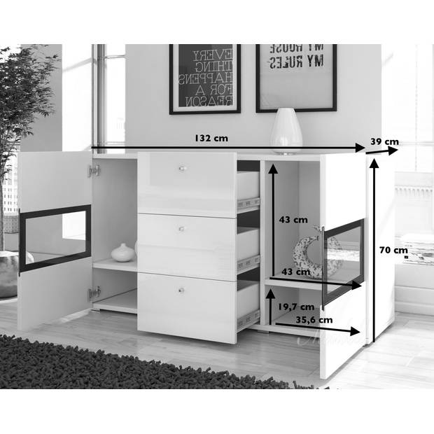 Meubella Dressoir Bolivar - Wit - 132 cm