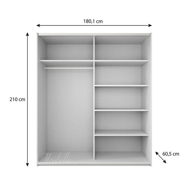 Meubella Kledingkast Colorado - Wit - 180 cm - Met spiegel