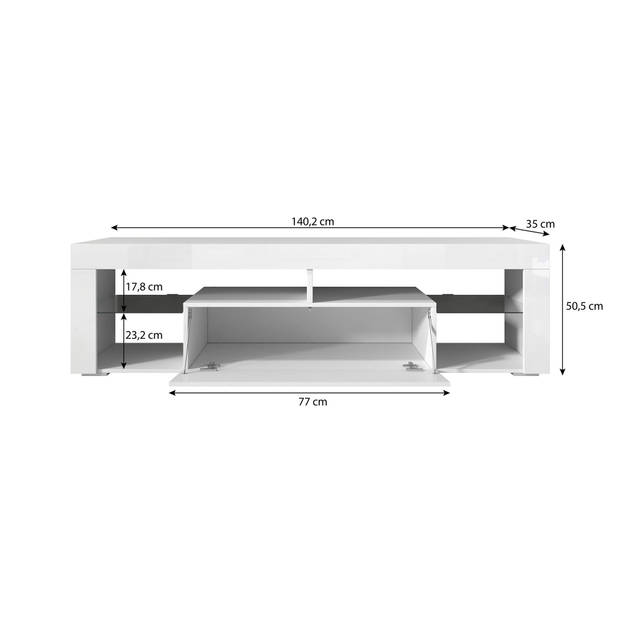 Meubella TV-Meubel Fancy - Wit - 140 cm - Met LED