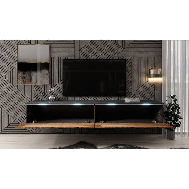 Meubella TV-Meubel Dixon - Old wood - Antraciet - 180 cm