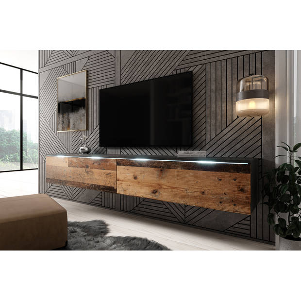 Meubella TV-Meubel Dixon - Old wood - Antraciet - 180 cm
