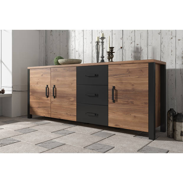 Meubella Dressoir Olivia - Zwart - Eiken - 192 cm