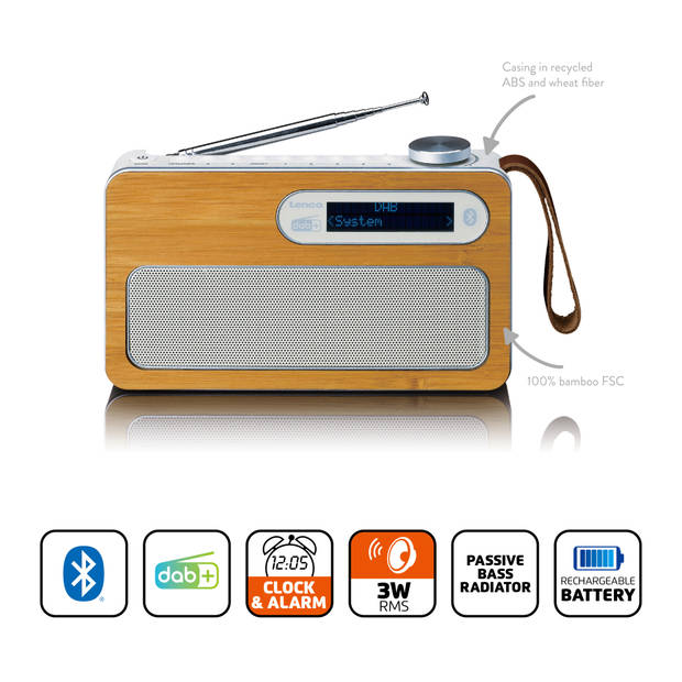Draagbare DAB+/FM radio met oplaadbare batterij en Bluetooth® Lenco Grijs-Wit