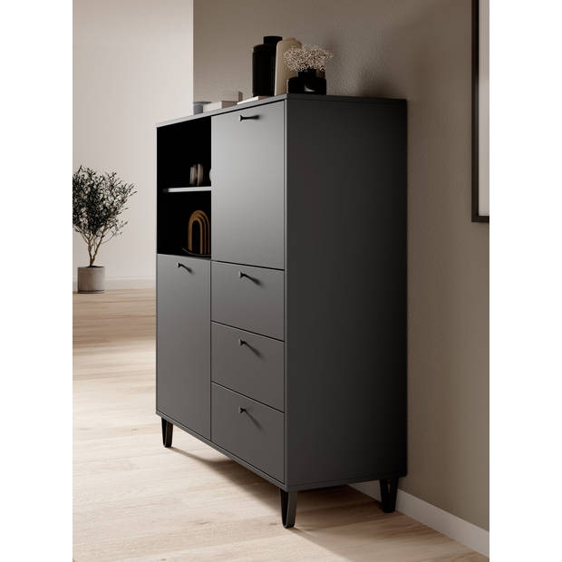 Meubella Dressoir Apula - Antraciet - 124 cm - Met lades