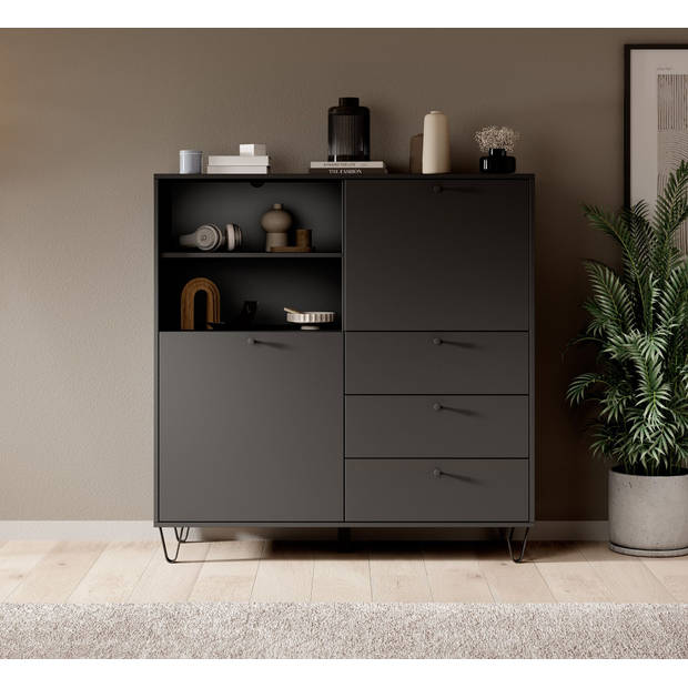 Meubella Dressoir Apula - Antraciet - 124 cm - Met lades