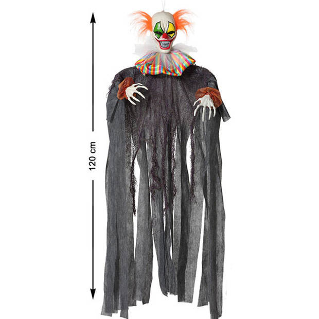 Halloween/horror thema hang decoratie horror clown - enge/griezelige pop - 120 cm - Feestdecoratievoorwerp