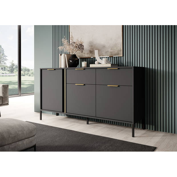 Meubella Dressoir Loren - Antraciet - 153 cm - 2 lades