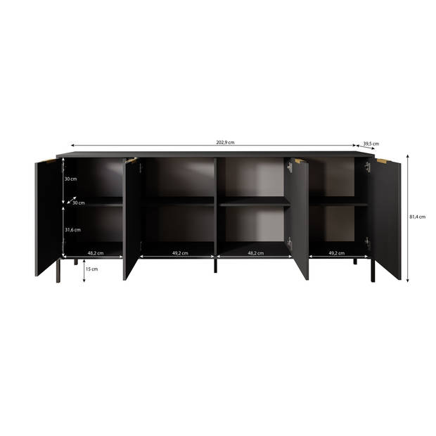 Meubella Dressoir Loren - Antraciet - 203 cm