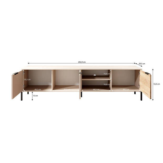 Meubella TV-Meubel Ramirez - Beige - Eiken - 203 cm