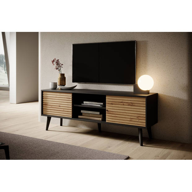 Meubella TV-Meubel Palladium - Eiken - Zwart - 154 cm