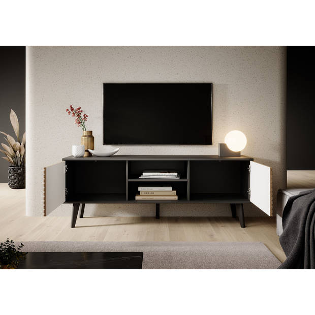 Meubella TV-Meubel Palladium - Eiken - Zwart - 154 cm