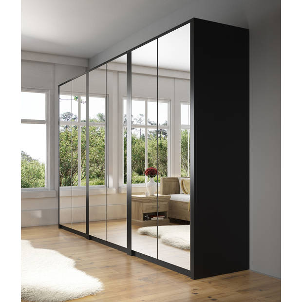 Meubella Kledingkast Malibu - Mat zwart - 339 cm - Met spiegel