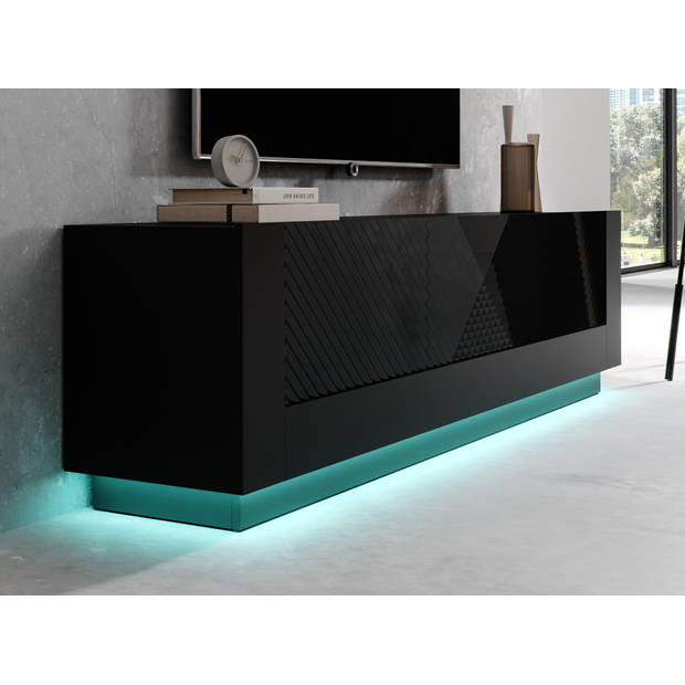 Meubella TV-Meubel Posada - Zwart - 180 cm - Met LED