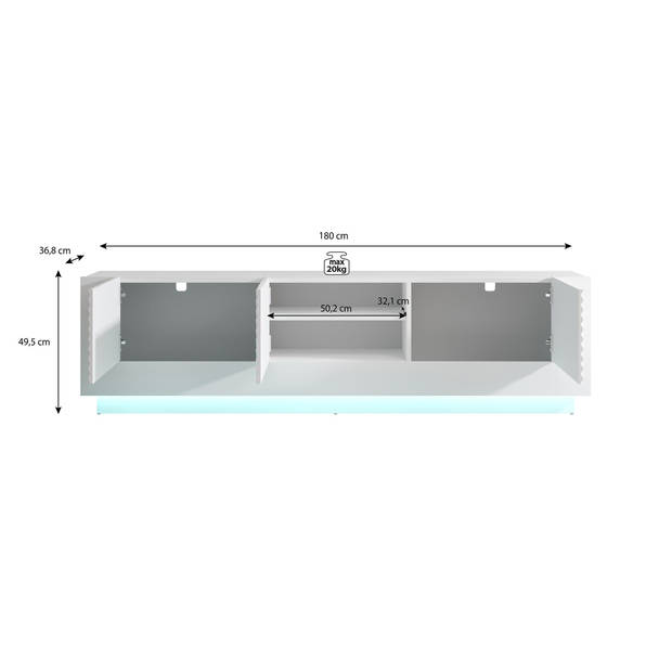 Meubella TV-Meubel Posada - Zwart - 180 cm - Met LED