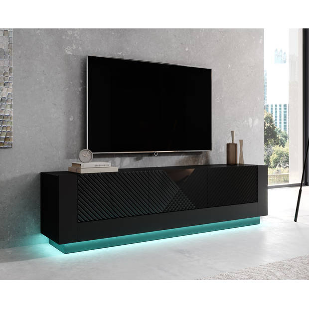 Meubella TV-Meubel Posada - Zwart - 180 cm - Met LED