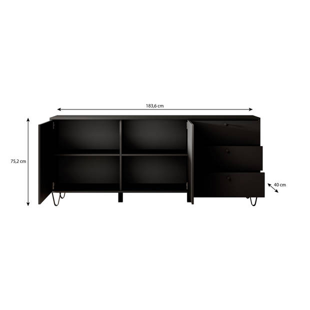 Meubella Dressoir Apula - Antraciet - 183 cm