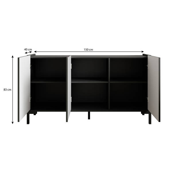 Meubella Dressoir Lemon - Zwart - 150 cm