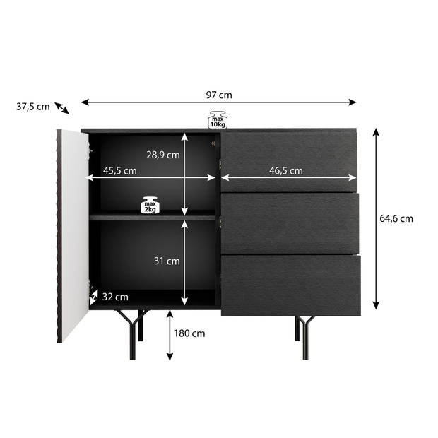 Meubella Dressoir Legacy - Mat zwart - 97 cm