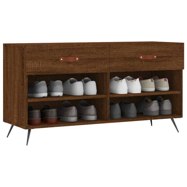 The Living Store Schoenenbank - Bruineiken - 102 x 35 x 55 cm - Duurzaam materiaal - Veel opbergruimte - Stevig blad -