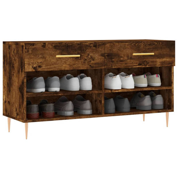 The Living Store Schoenenbank - Gerookt Eiken - 102x35x55 cm - Veel opbergruimte