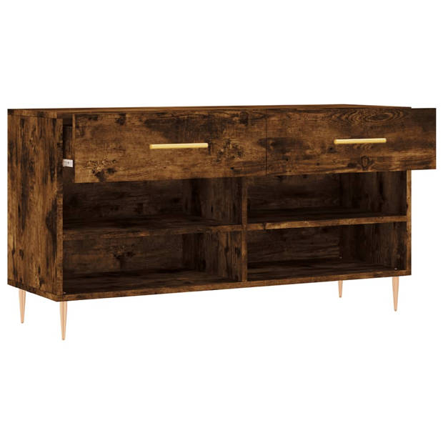 The Living Store Schoenenbank - Gerookt Eiken - 102x35x55 cm - Veel opbergruimte