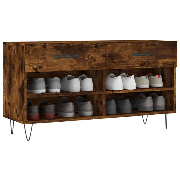 The Living Store Schoenenbank Industrieel - 102 x 35 x 55 cm - Gerookt eiken - Montage vereist