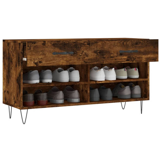 The Living Store Schoenenbank Industrieel - 102 x 35 x 55 cm - Gerookt eiken - Montage vereist