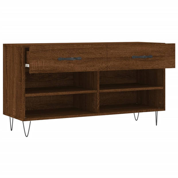 The Living Store Schoenenbank Industrieel - 102 x 35 x 55 cm - Bruineiken - Veel opbergruimte