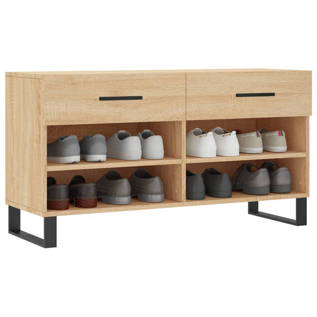 The Living Store Schoenenbank - Sonoma Eiken - 102 x 35 x 55 cm - Duurzaam hout - 2 lades - Industriële stijl