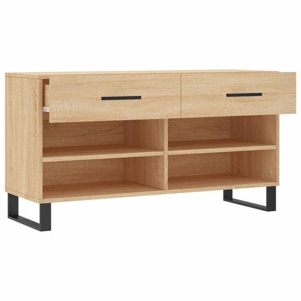 The Living Store Schoenenbank - Sonoma Eiken - 102 x 35 x 55 cm - Duurzaam hout - 2 lades - Industriële stijl